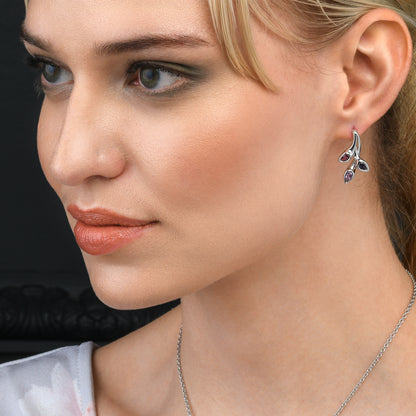 925 Sterling Silver Stud Earrings with Natural Amethyst, Rhodolite and Iolite Gemstones