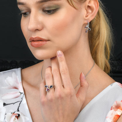 925 Sterling Silver Wide Ring for Women with Amethyst, Rhodolite and Iolite Gemstones