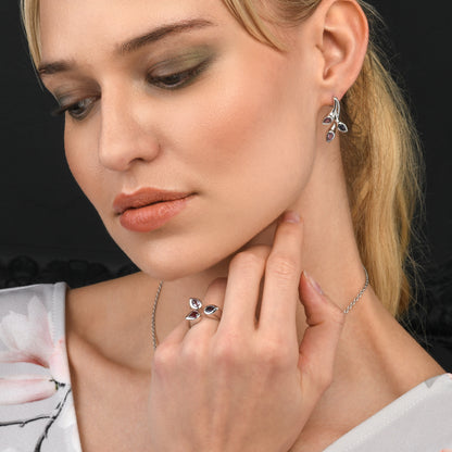 925 Sterling Silver Wide Ring for Women with Amethyst, Rhodolite and Iolite Gemstones