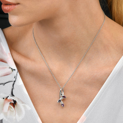 925 Sterling Silver Pendant Necklace with Natural Amethyst, Rhodolite & Iolite Gemstones