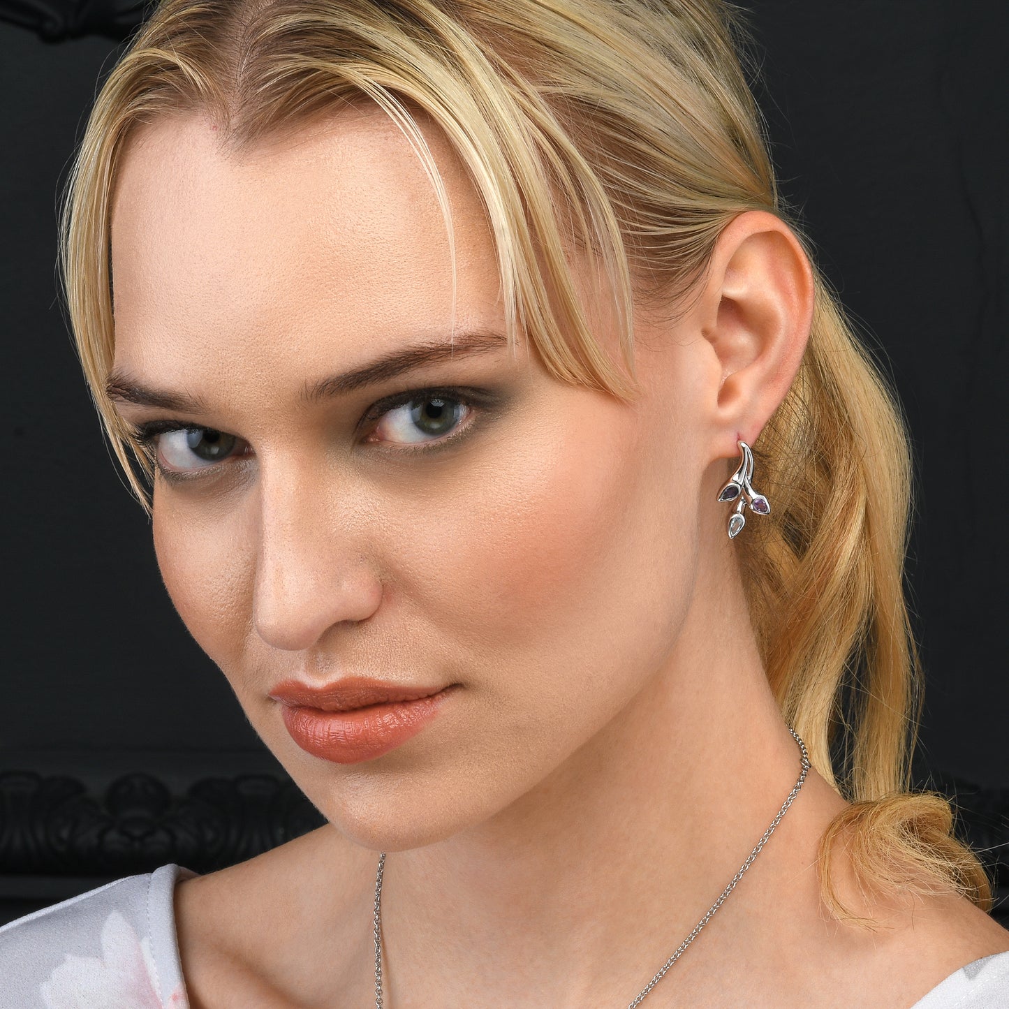 925 Sterling Silver Stud Earrings with Natural Amethyst, Blue Topaz & Iolite Gemstones