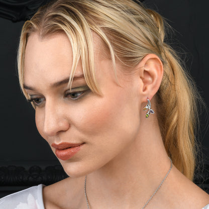925 Sterling Silver Stud Earrings with Natural Peridot, Citrine and Amethyst Gemstones
