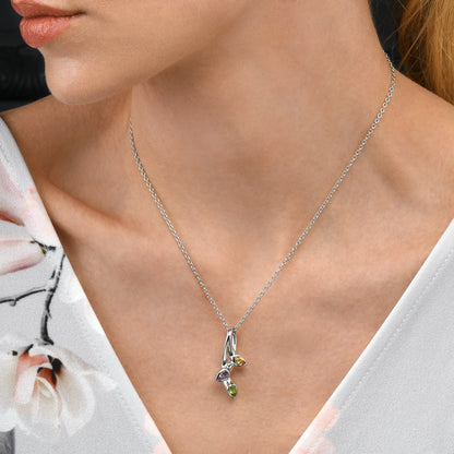 925 Sterling Silver Pendant Necklace with Natural Peridot, Citrine and Amethyst Gemstones
