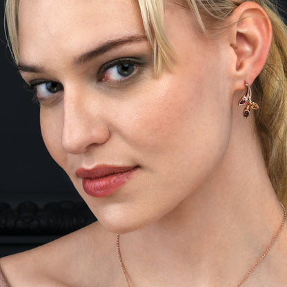 Rose Gold Vermeil Stud Earrings with Natural Smoky Quartz, Citrine and Rhodolite Gemstones
