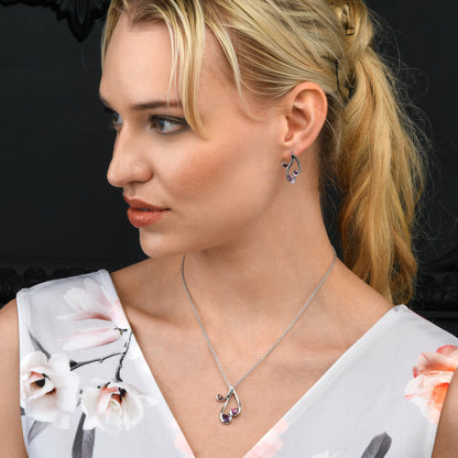 Sterling Silver Pendant Necklace with Natural Rhodolite, Amethyst and Garnet Gemstones