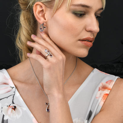 Floral Sterling Silver Ring with Amethyst, Rhodolite and Garnet Gemstones
