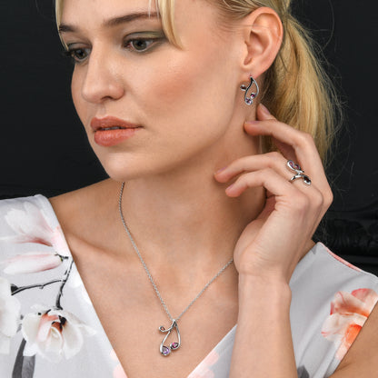 Sterling Silver Pendant Necklace with Natural Rhodolite, Amethyst and Garnet Gemstones