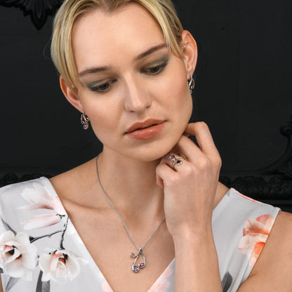 Sterling Silver Pendant Necklace with Natural Rhodolite, Amethyst and Garnet Gemstones