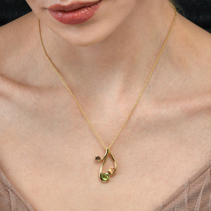 Gold Vermeil Pendant Necklace with Natural Peridot, Citrine and Smoky Quartz Gemstones
