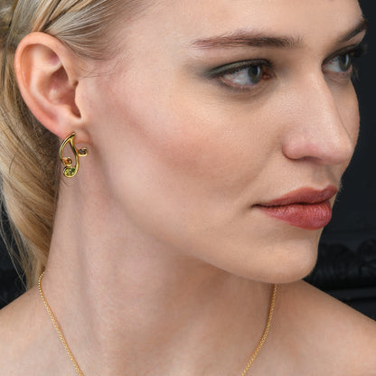 Gold Vermeil Floral Stud Earrings with Natural Peridot, Citrine and Smoky Quartz Gemstones