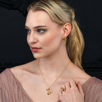Gold Vermeil Pendant Necklace with Natural Peridot, Citrine and Smoky Quartz Gemstones