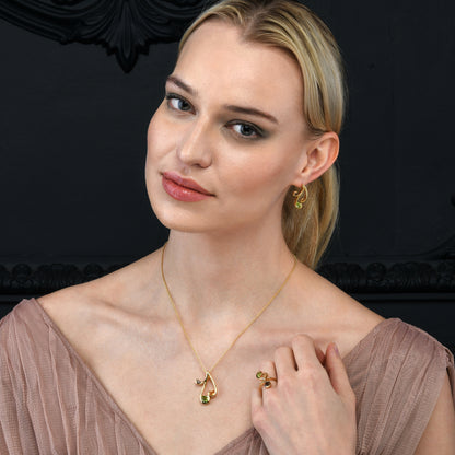 Gold Vermeil Floral Ring with Peridot, Citrine and Smoky Quartz Gemstones