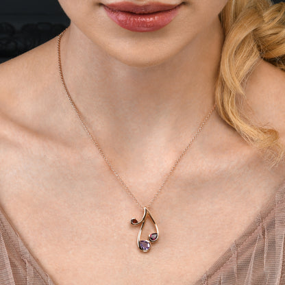 Rose Gold Vermeil Pendant Necklace with Natural Rhodolite, Amethyst and Garnet Gemstones