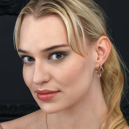 Rose Gold Vermeil Floral Stud Earrings with Natural Rhodolite, Amethyst and Garnet Gemstones