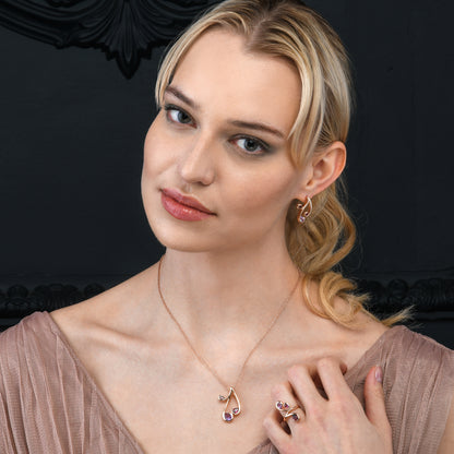 Rose Gold Vermeil Floral Stud Earrings with Natural Rhodolite, Amethyst and Garnet Gemstones