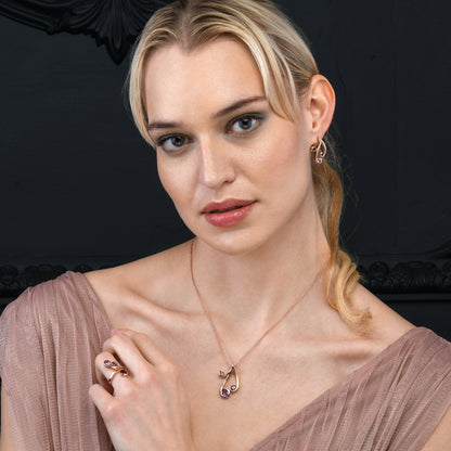 Rose Gold Vermeil Pendant Necklace with Natural Rhodolite, Amethyst and Garnet Gemstones