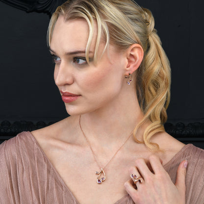 Rose Gold Vermeil Floral Stud Earrings with Natural Rhodolite, Amethyst and Garnet Gemstones