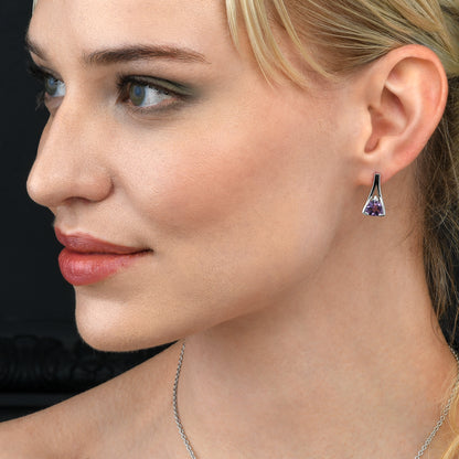 Sterling Silver Trillion Cut Amethyst Gemstone Stud Earrings For Women