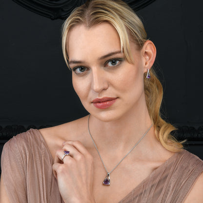Sterling Silver Trillion Cut Amethyst Gemstone Stud Earrings For Women
