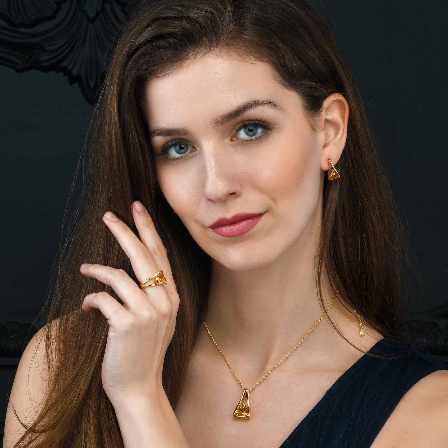 Gold Vermeil Citrine Trillion Pendant Necklace For Women