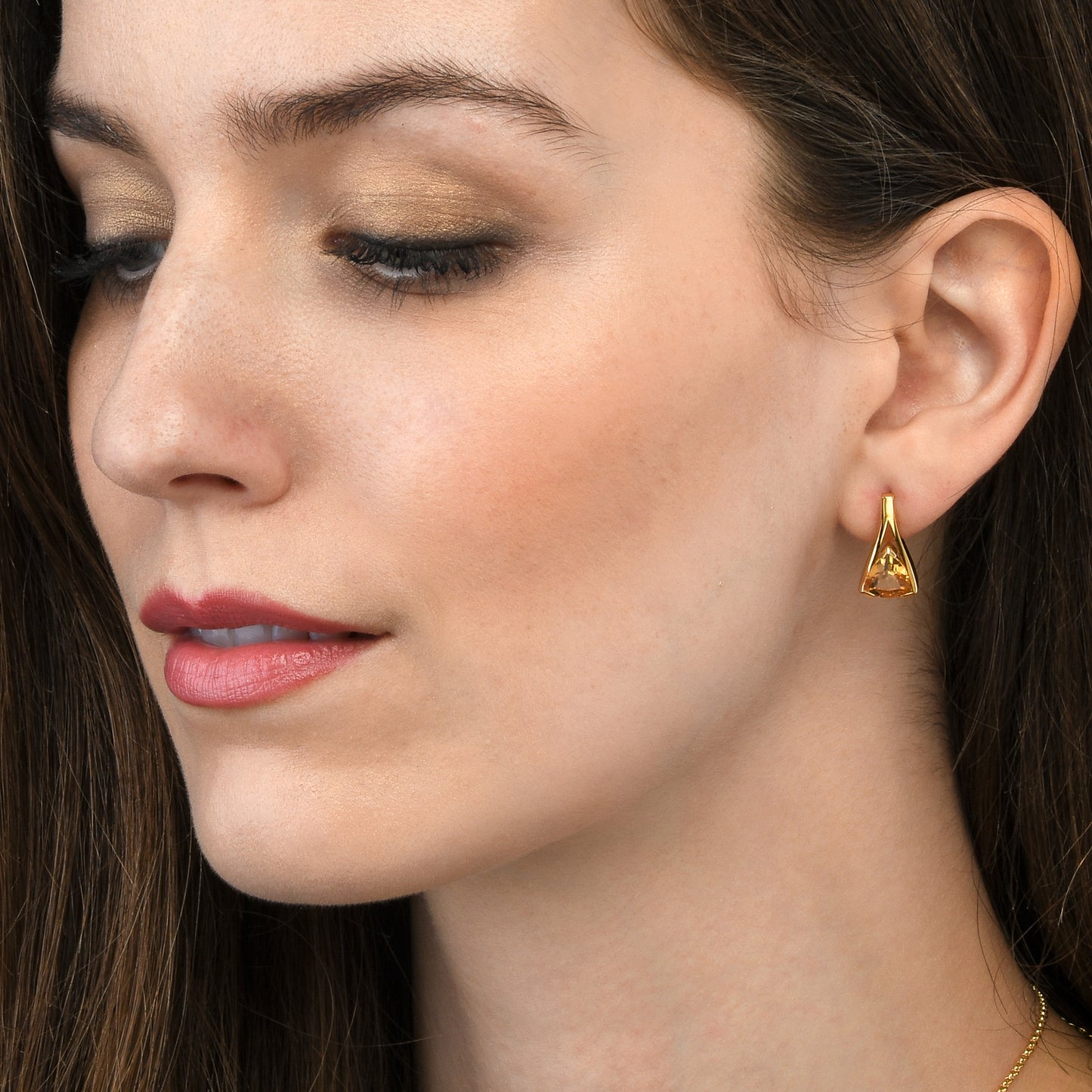 Gold Vermeil Trillion Cut Citrine Gemstone Stud Earrings For Women
