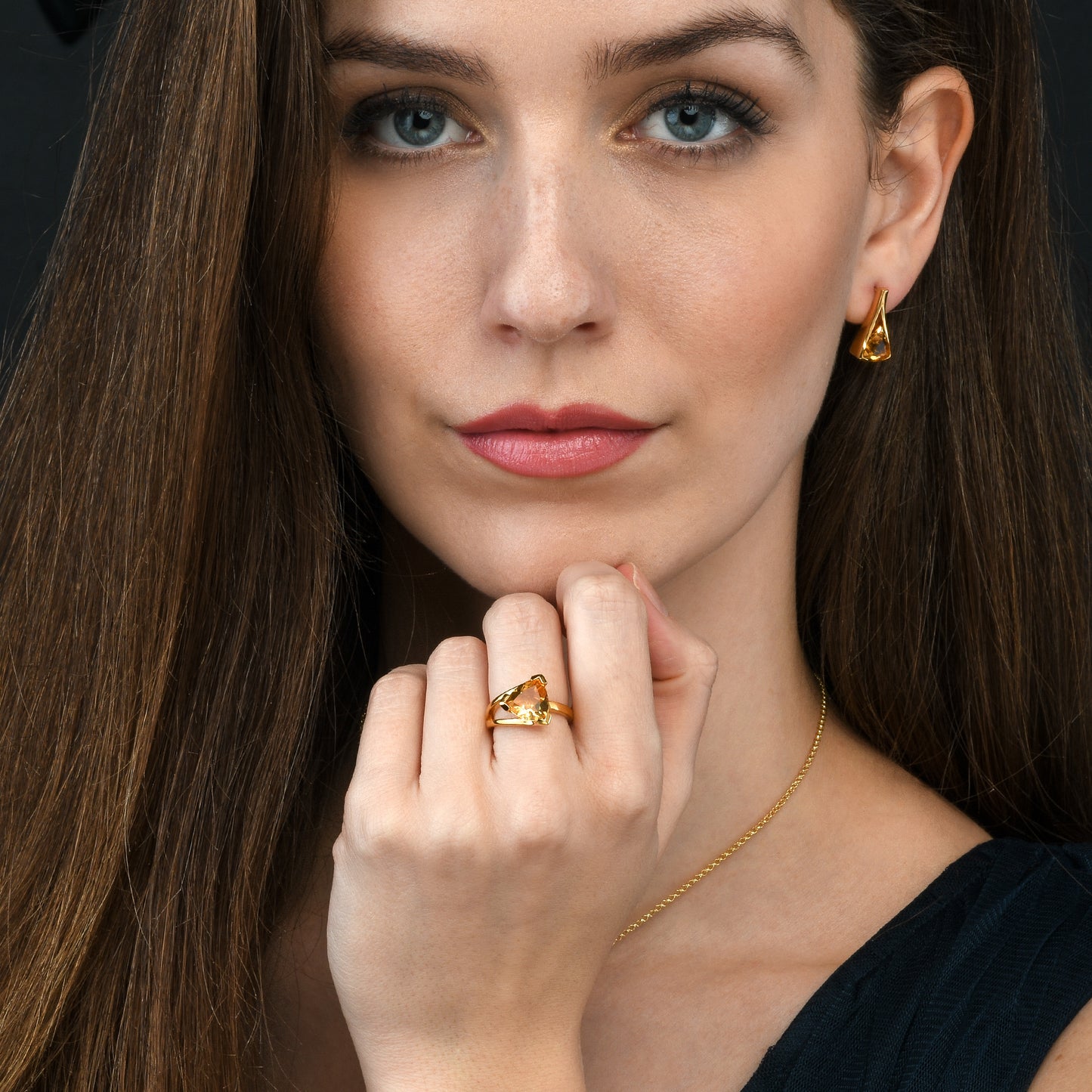 Gold Vermeil Trillion Cut Citrine Gemstone Ring For Women