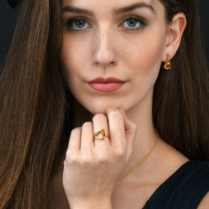 Gold Vermeil Trillion Cut Citrine Gemstone Ring For Women