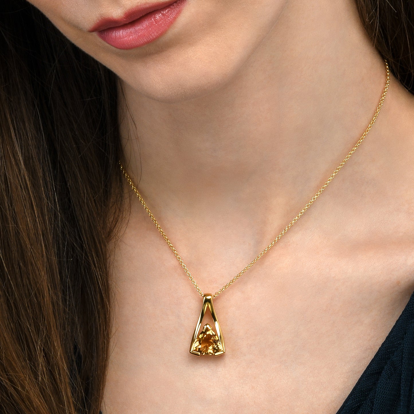 Gold Vermeil Citrine Trillion Pendant Necklace For Women