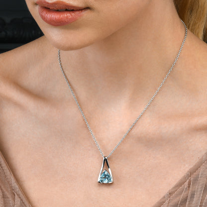 Sterling Silver Blue Topaz Trillion Pendant Necklace For Women