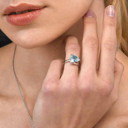925 Sterling Silver Trillion Cut Blue Topaz Gemstone Ring For Women