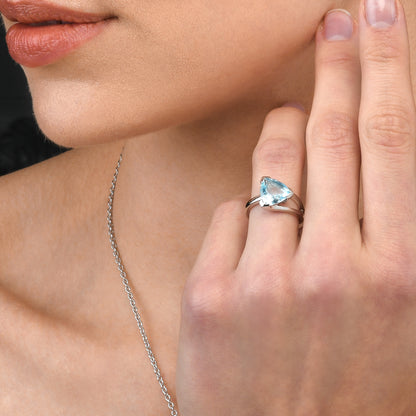 925 Sterling Silver Trillion Cut Blue Topaz Gemstone Ring For Women
