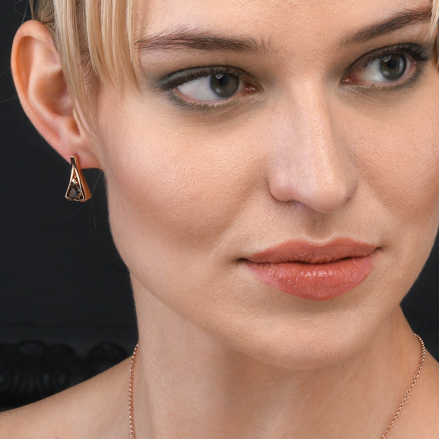 Rose Gold Vermeil Trillion Cut Smoky Quartz Gemstone Stud Earrings For Women