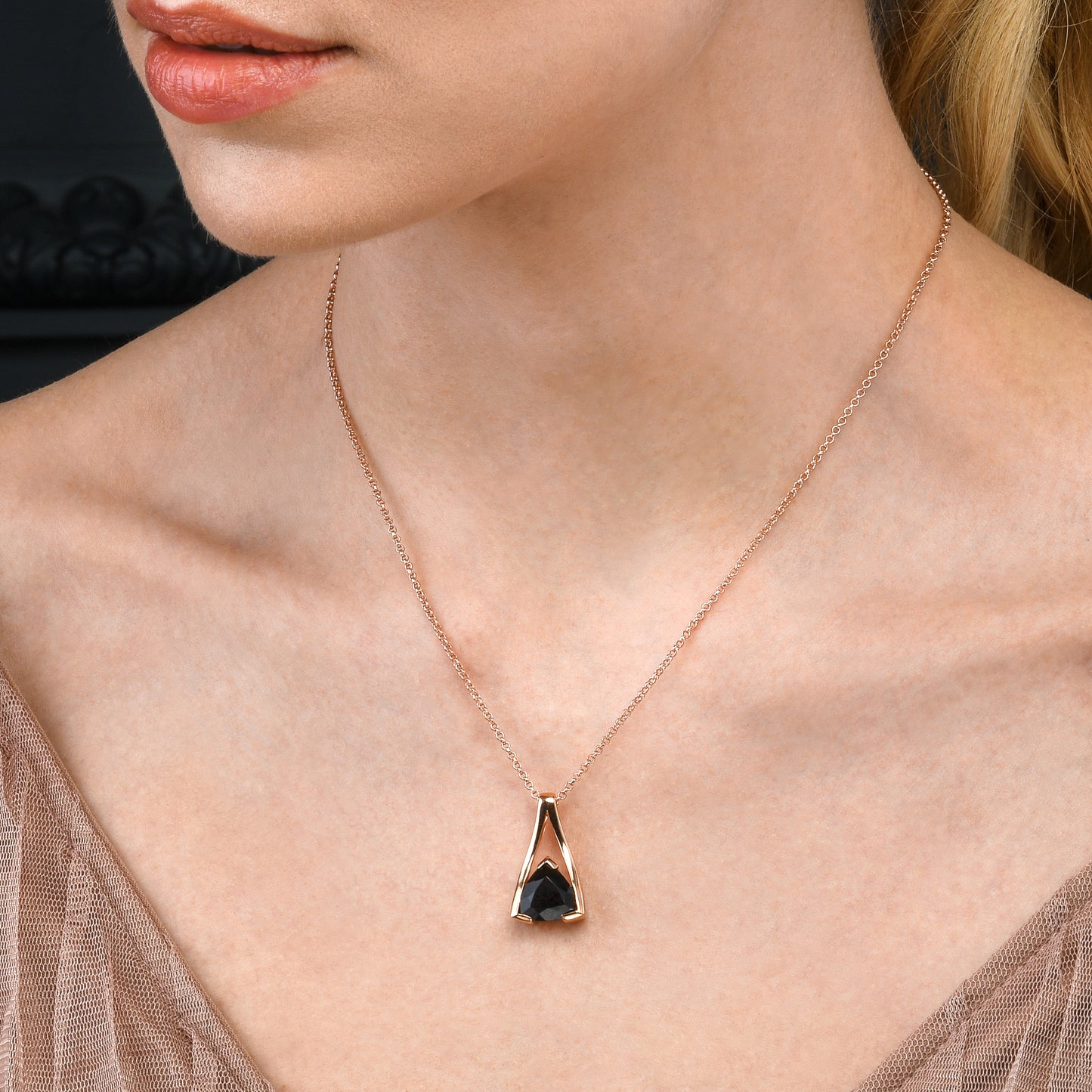 Rose Gold Vermeil Smoky Quartz Trillion Pendant Necklace For Women