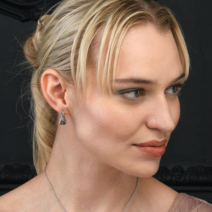 Sterling Silver Trillion Cut Smoky Quartz Gemstone Stud Earrings For Women