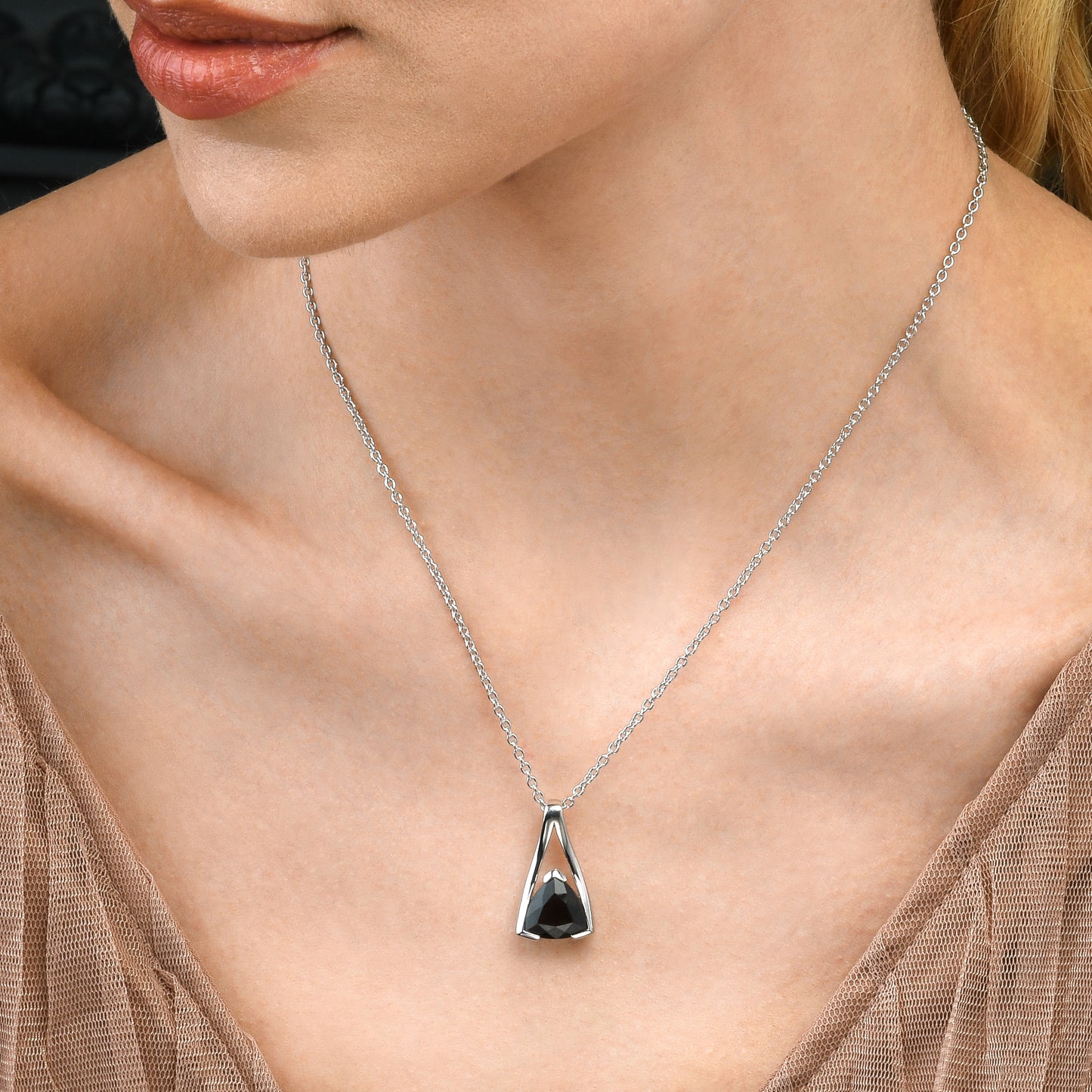 Sterling Silver Smoky Quartz Trillion Pendant Necklace For Women