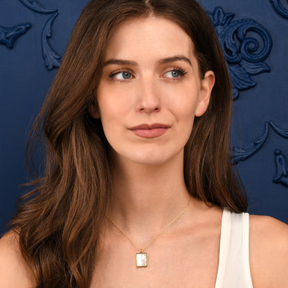 Gold Plated Rectangle Mother of Pearl Pendant Necklace for Women