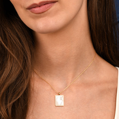 Gold Plated Rectangle Mother of Pearl Pendant Necklace for Women