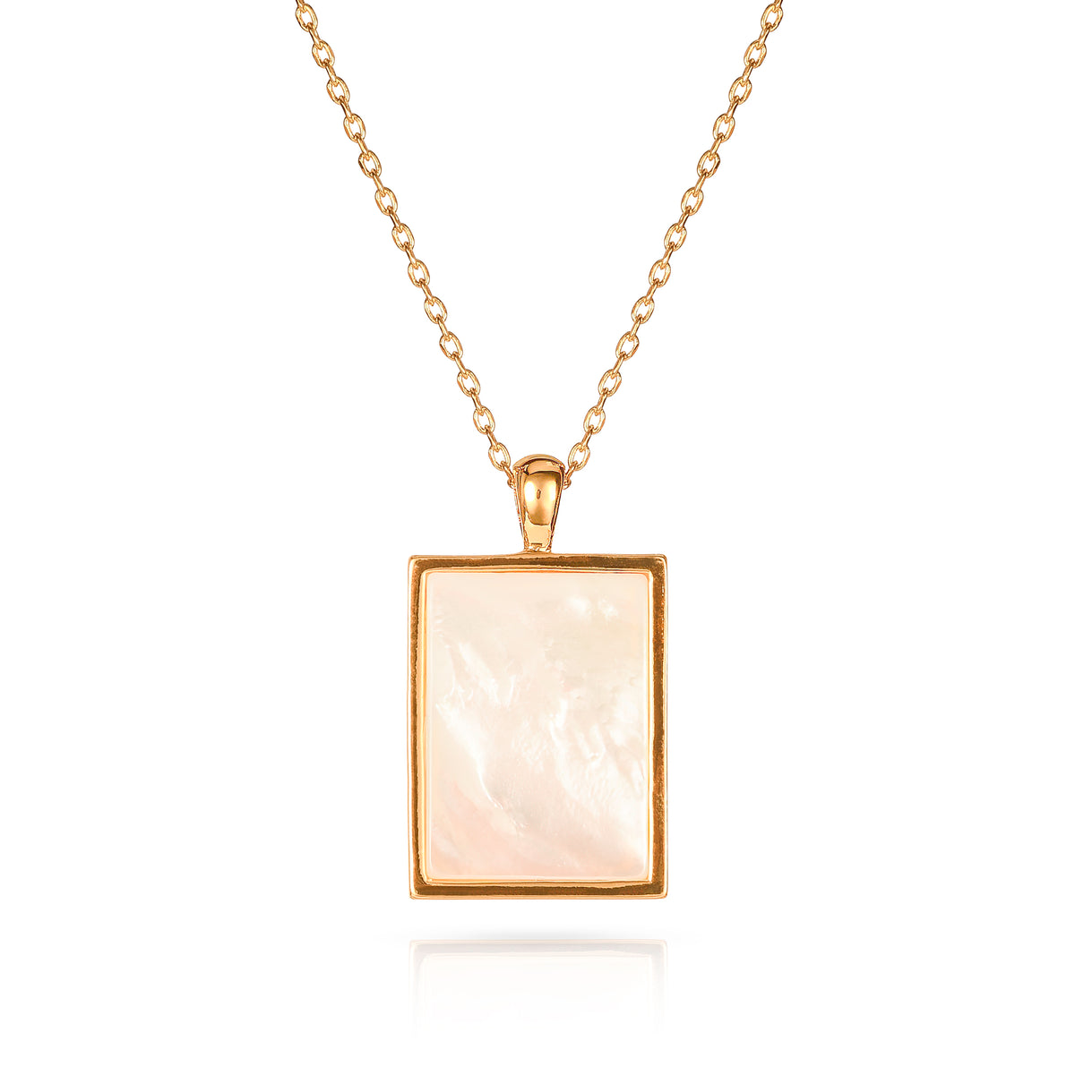 Gold Plated Rectangle Mother of Pearl Pendant Necklace for Women