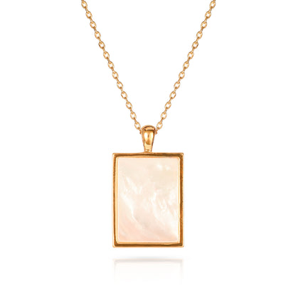 Gold Plated Rectangle Mother of Pearl Pendant Necklace for Women