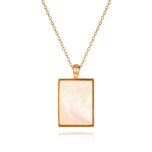 Gold Plated Rectangle Mother of Pearl Pendant Necklace for Women
