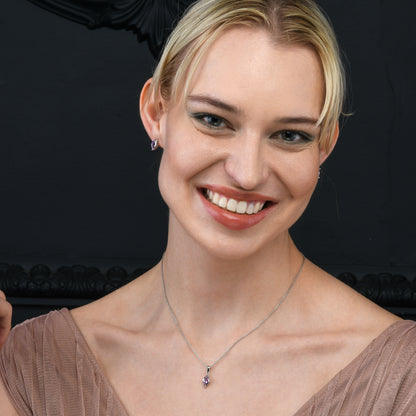 925 Sterling Silver Amethyst Marquise Pendant Necklace