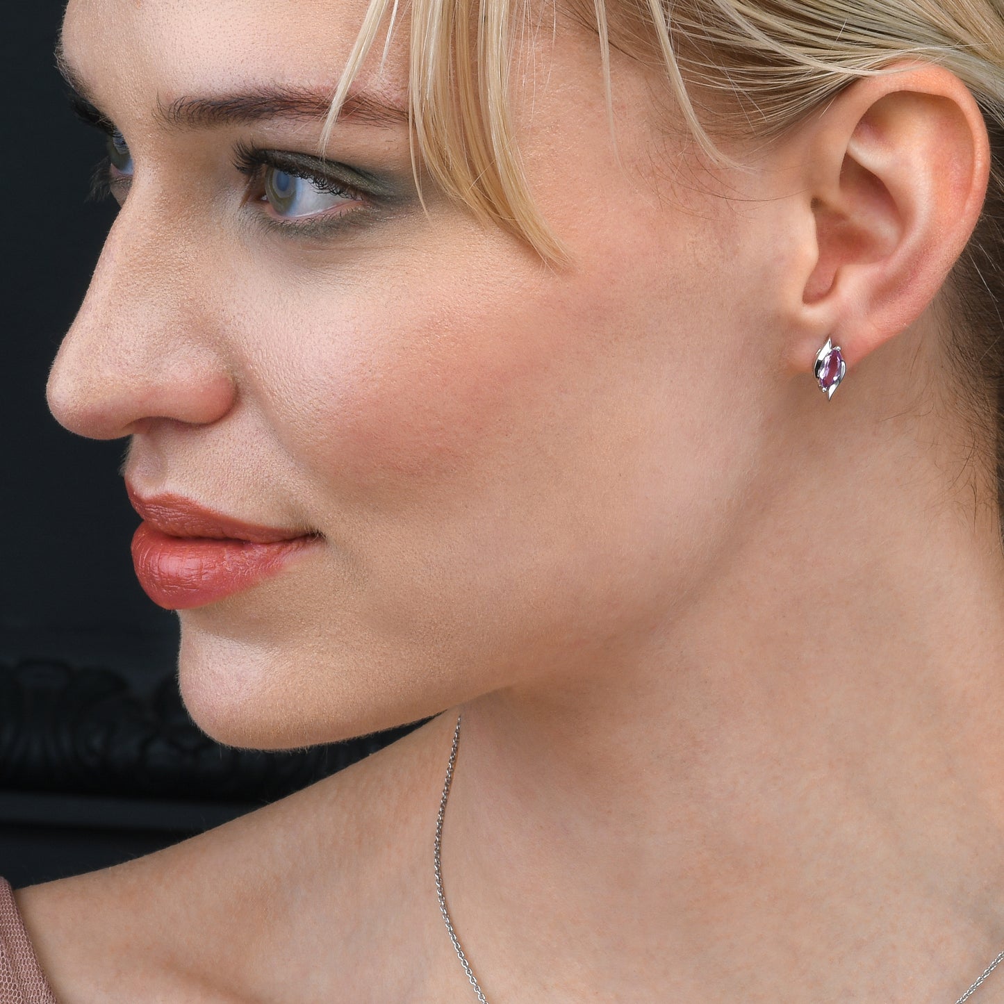 925 Sterling Silver Amethyst Marquise Stud Earrings