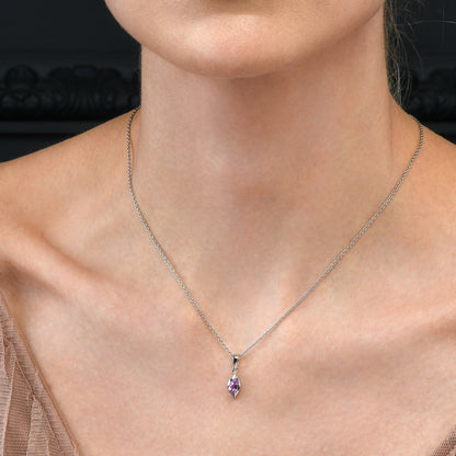 925 Sterling Silver Amethyst Marquise Pendant Necklace