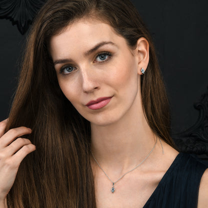 925 Sterling Silver Blue Topaz Marquise Pendant Necklace