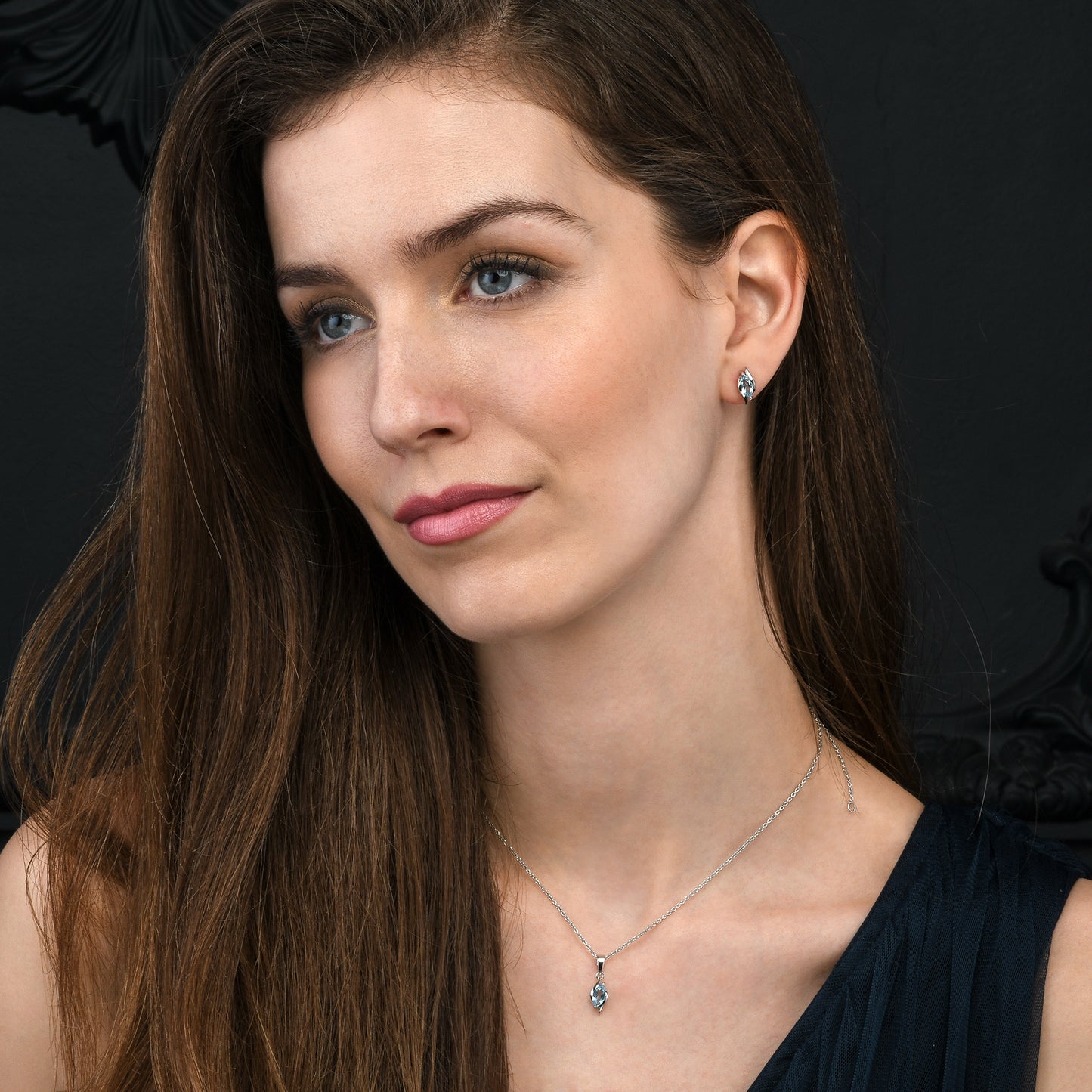 925 Sterling Silver Blue Topaz Marquise Stud Earrings