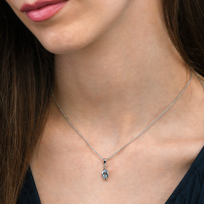 925 Sterling Silver Blue Topaz Marquise Pendant Necklace
