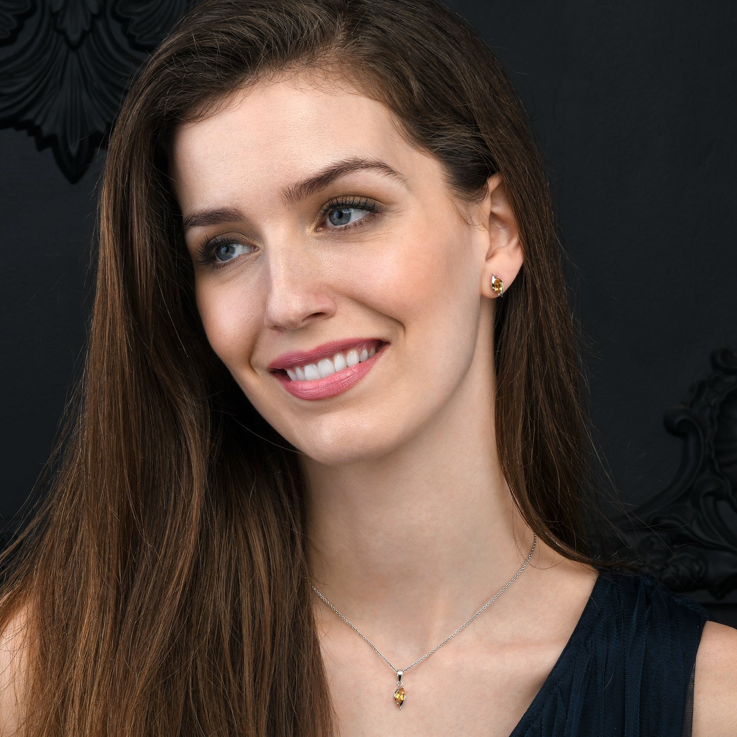 925 Sterling Silver Citrine Marquise Stud Earrings