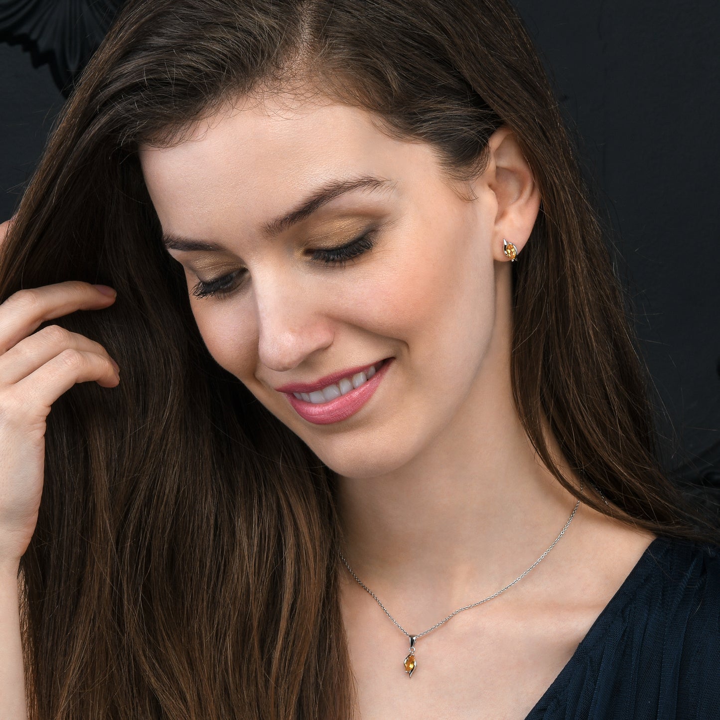 925 Sterling Silver Citrine Marquise Pendant Necklace