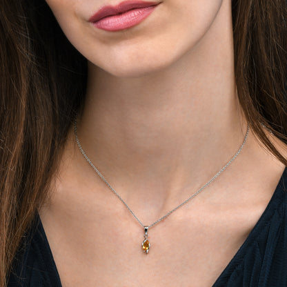 925 Sterling Silver Citrine Marquise Pendant Necklace
