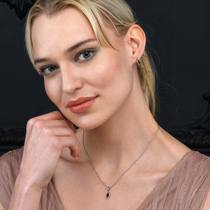 925 Sterling Silver Garnet Marquise Pendant Necklace